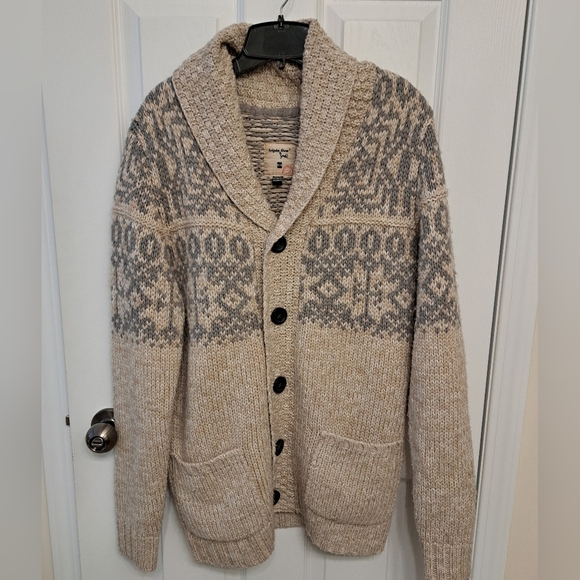 Triple Five Soul Cardigan Men's Medium Sweater Oatmeal Beige Grey Knit - Picture 11 of 13
